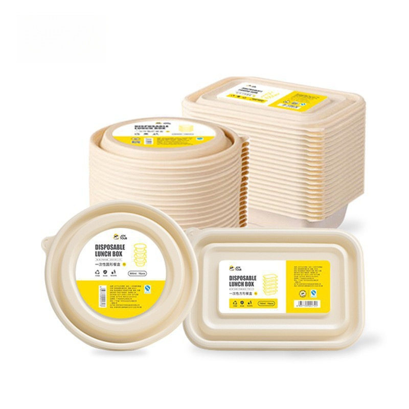 Disposable Lunch Box, Biodegradable Square and Round Corn Starch Soup Bowl with Lid, Packed Lunch Box, Takeaway Disposable Lunch Box