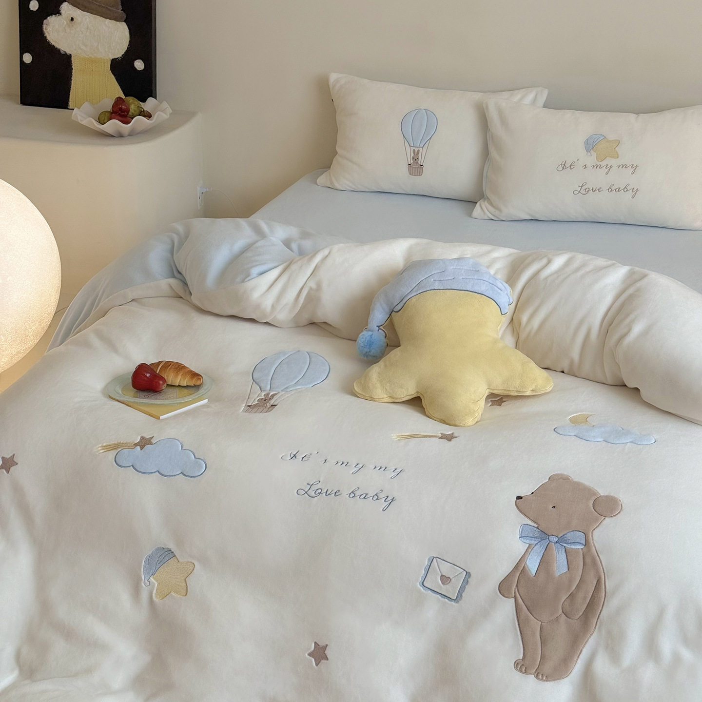High-Density Fresh Milk Velvet Four-Piece Set Cartoon Children's Room Three-Piece Set Double-Sided Coral Velvet Warm Winter Bedding