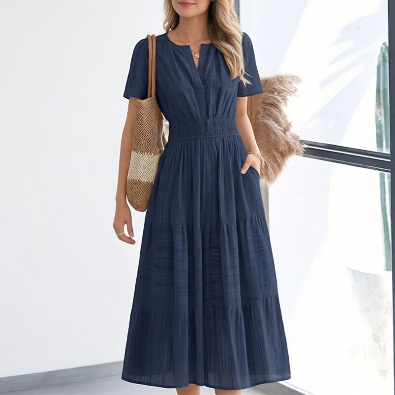 Summer Womens Dress Elegant Solid Color French Style High End Design Perfect for Casual or Formal Occasions