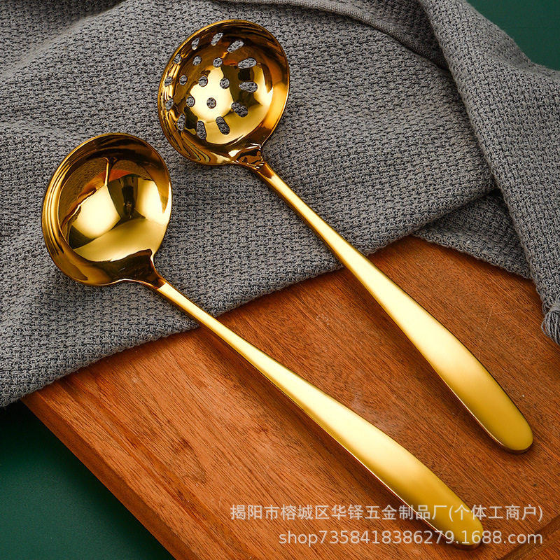 Stainless Steel Soup Spoon, Hot Pot Spoon, Thickeneded Soup Spoon, Golden Spoon, Gold-Plated Soup Shell, Hotel Restaurant Hot Pot Soup Spoon