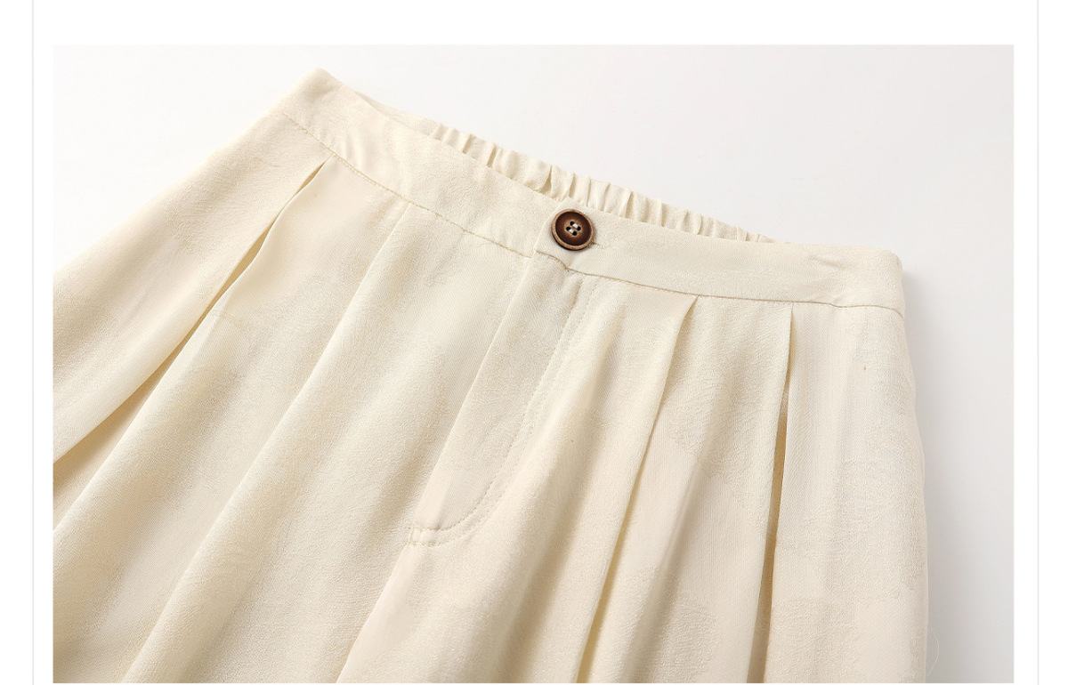 Quần dài ống rộng nữ họa tiết jacquard lụa tơ nhân tạo — Màu trắng nhạt, màu vàng