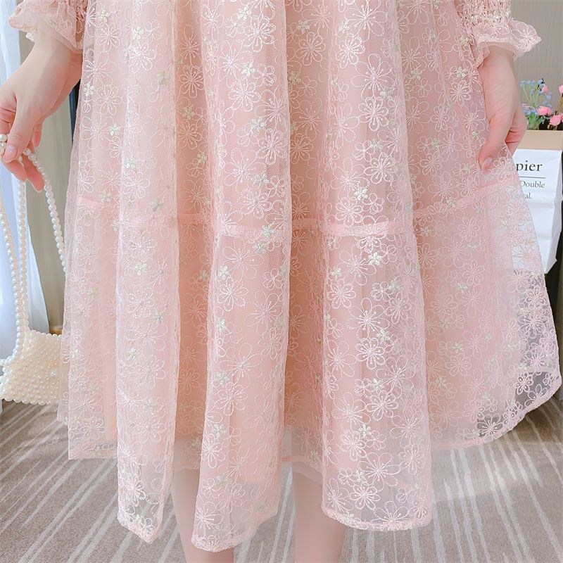 French Style Long Sleeve Midi Dress for Women Ruffle Hem Sheer Fabric Elegant Design Perfect for Spring and Autumn