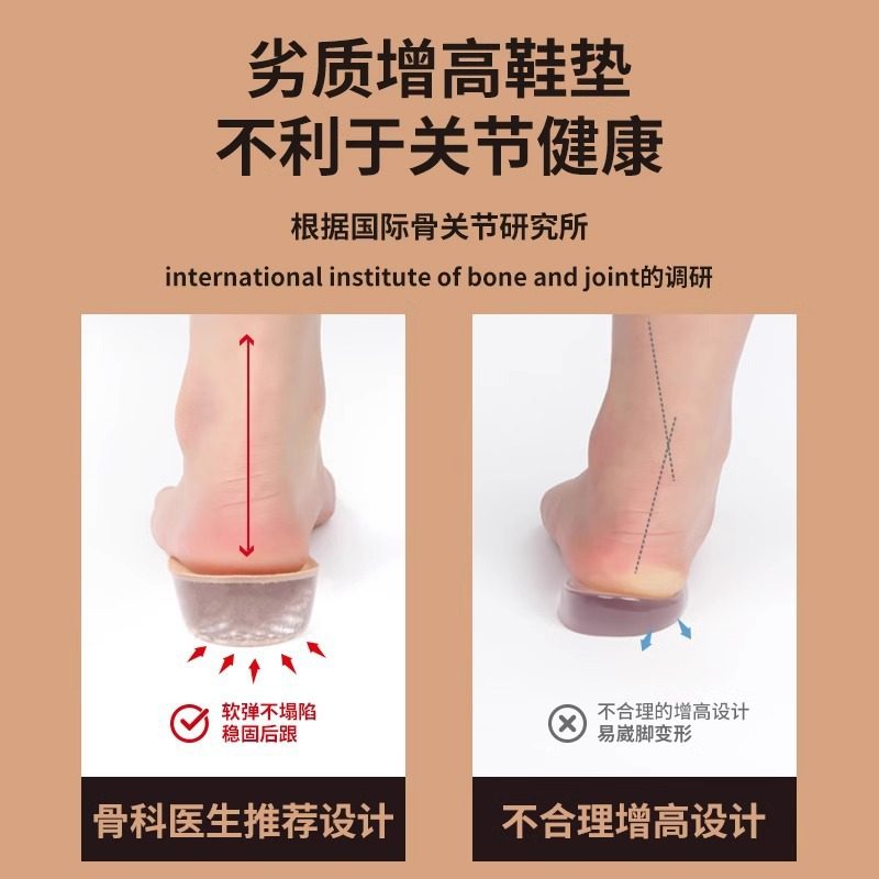 Inner Heightening Silicone Insoles for Men and Women, Not Tiring and Easy to Use, 25 New Foot Invisible Shock-Absorbing Heightening Pads, Silicone Heel Half Pads