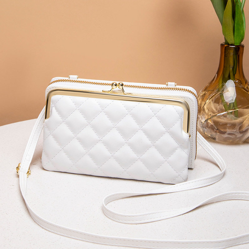 2022 New Women's Long Double Layer Mobile Phone Wallet Clip Lock Diamond Zipper Shoulder Crossbody Bag One Piece