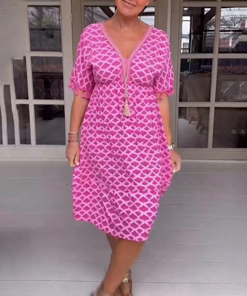 Summer Floral Print V Neck Short Sleeve Dress for Women Stylish Versatile Comfortable Perfect for Casual Outings