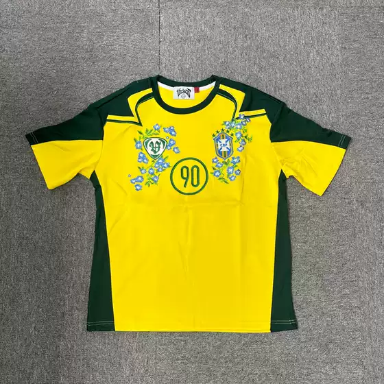 VESCARTES football Brazil jersey loose sports size 90 embroidered logo flower short sleeved T-shirt popular in foreign trade