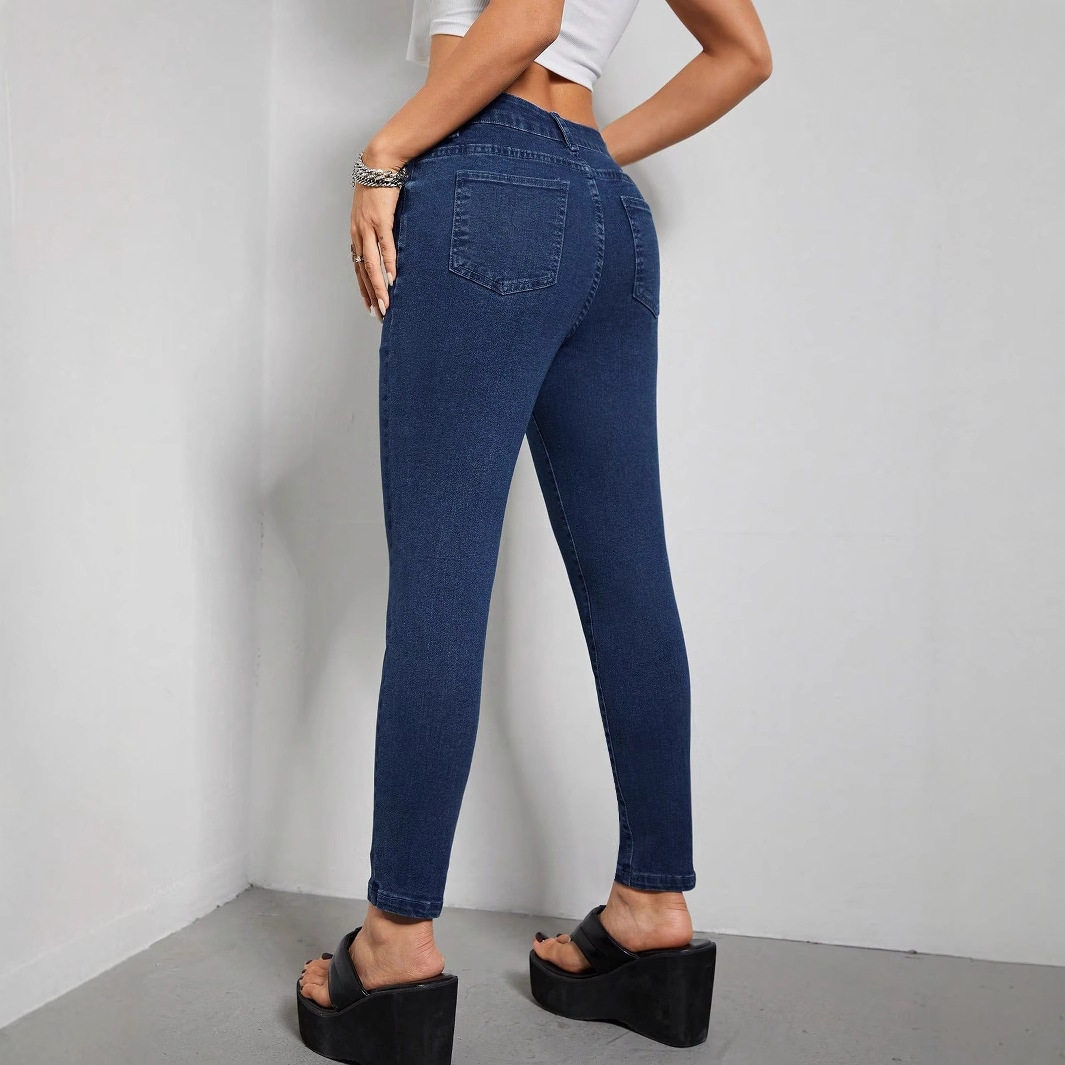 Slim Fit High Elasticity Mid Rise Jeans Womens Casual Denim Trousers Perfect for Everyday Wear Wholesale Available
