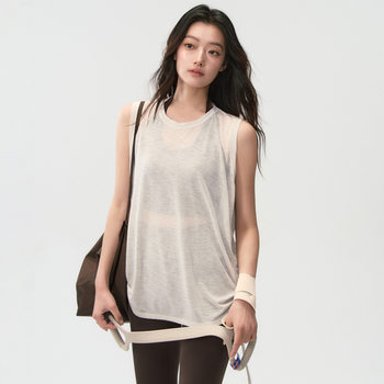 Sleeveless Drawstring Running Sports Vest Summer Thin Loose Flesh-Covering Blouse Yoga Fitness Top Yoga Vest