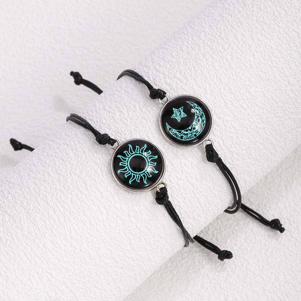 2024 Sun and Moon Lovers Time Gemstone Braided Bracelet European and American Ins Couple Bracelet Moon Luminous Bracelet Set