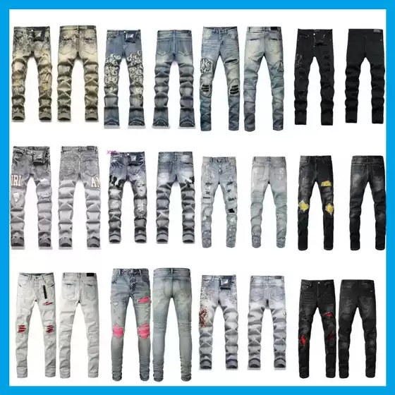 【Cross-Border】Am High Street Fashion Brand Heavy-Duty Washed Ripped Jeans Original Design Embroidery Unisex Style