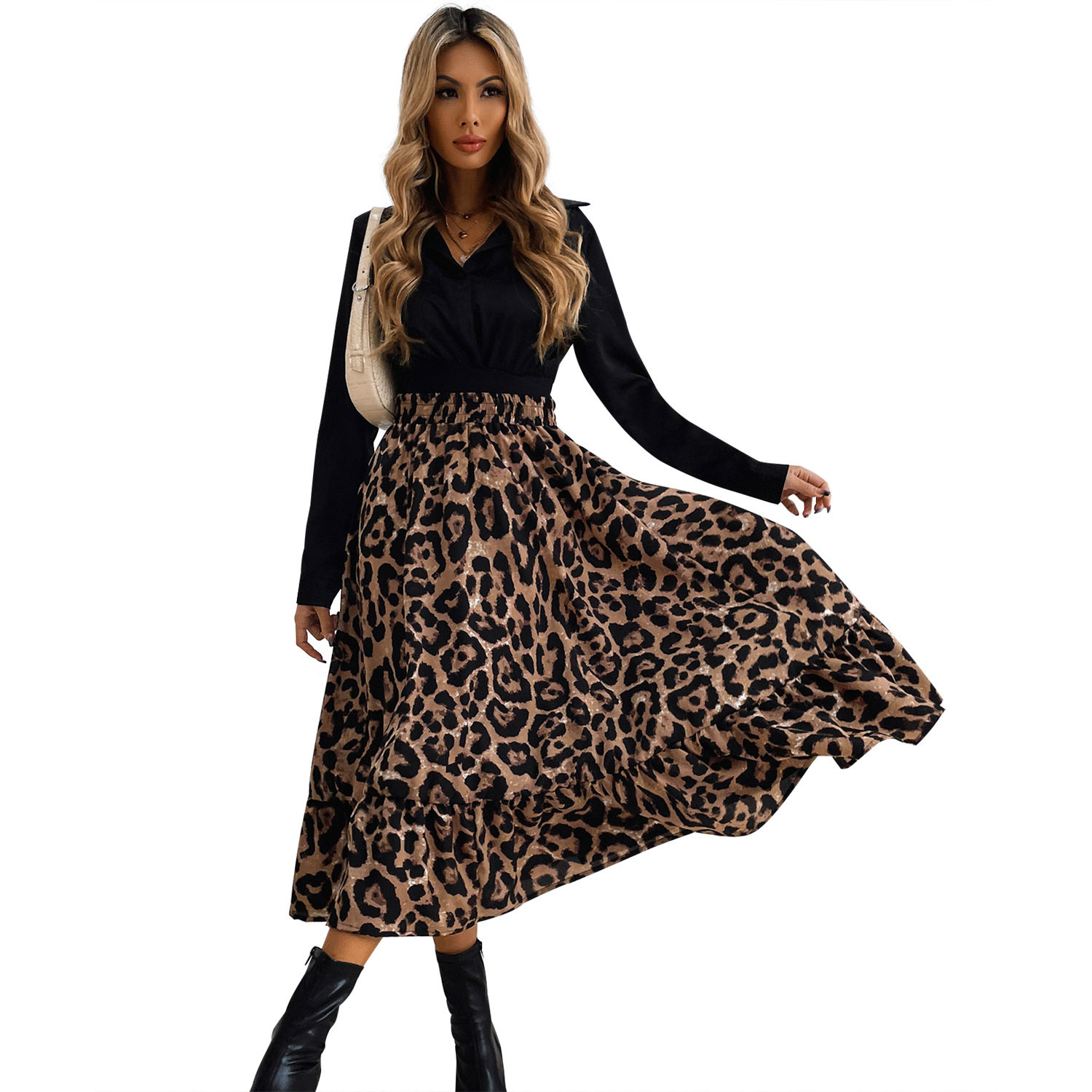 Leopard Print A Line Midi Skirt Slim Fit Elegant Style Womens Fashion Perfect for Casual or Office Wear Wholesale