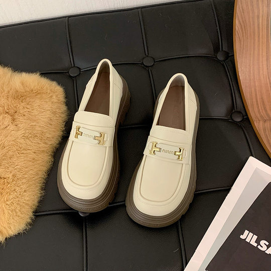 Thick-soled loafers women's shoes 2024 new explosions spring women's shoes muffin Joker small leather shoes black single-layer shoes