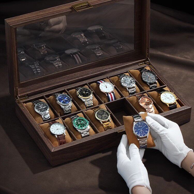 Wood Grain Leather Watch Storage Box, Home Watch Placement Box, High-End Exquisite Solid Wood Display Box, Mechanical Watch Jewelry Box