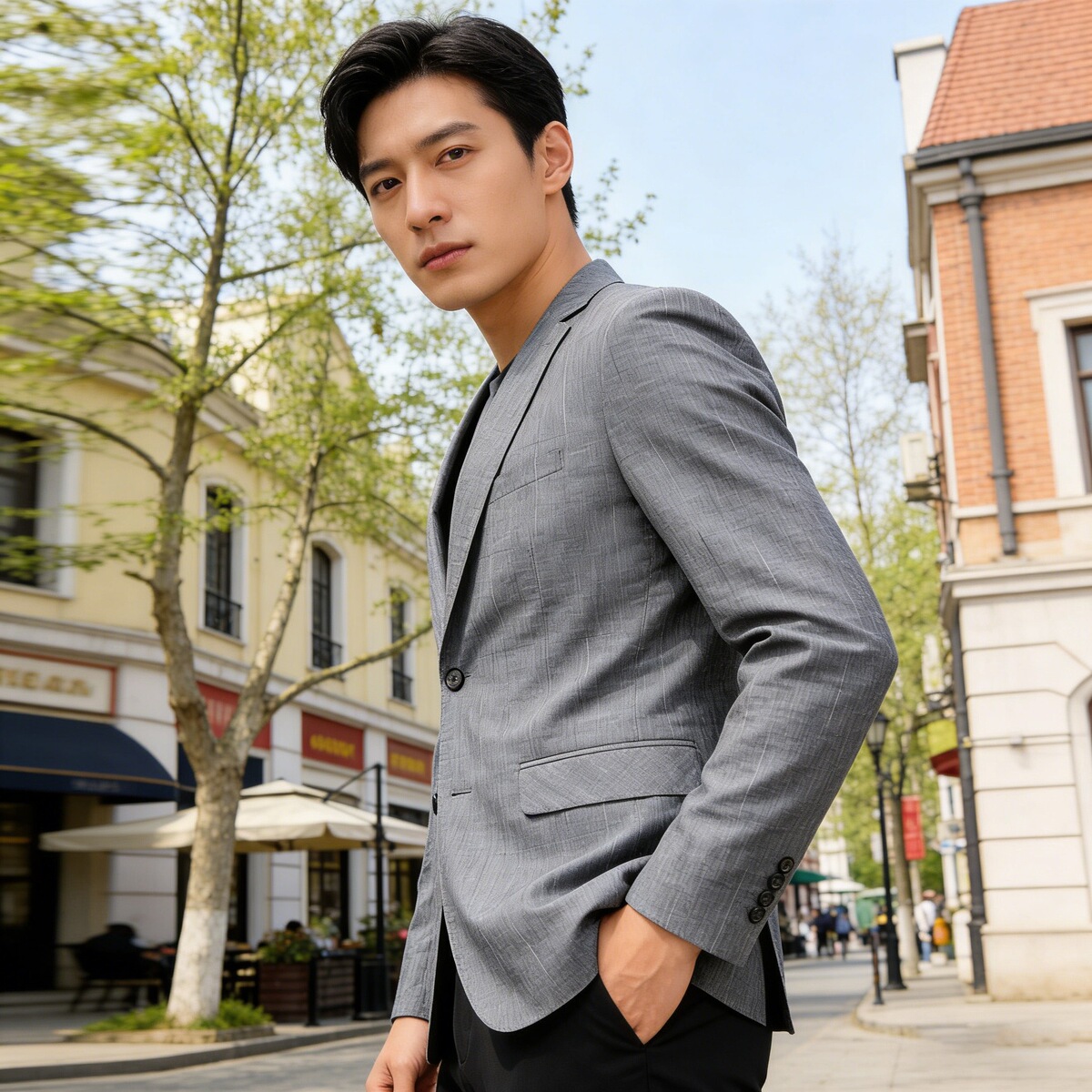 Áo vest nam mỏng mùa xuân thu phối modal cotton dáng ôm — Xám trung tính