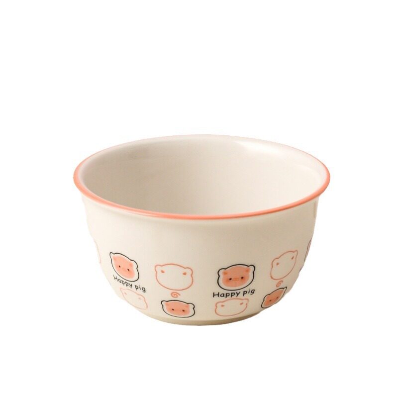 Piggy Ceramic Rice Bowl Set for Home Use, Cute Instant Noodle and Yogurt Bowl, Personal Use, Single Serving Tableware, Adorable and Fun