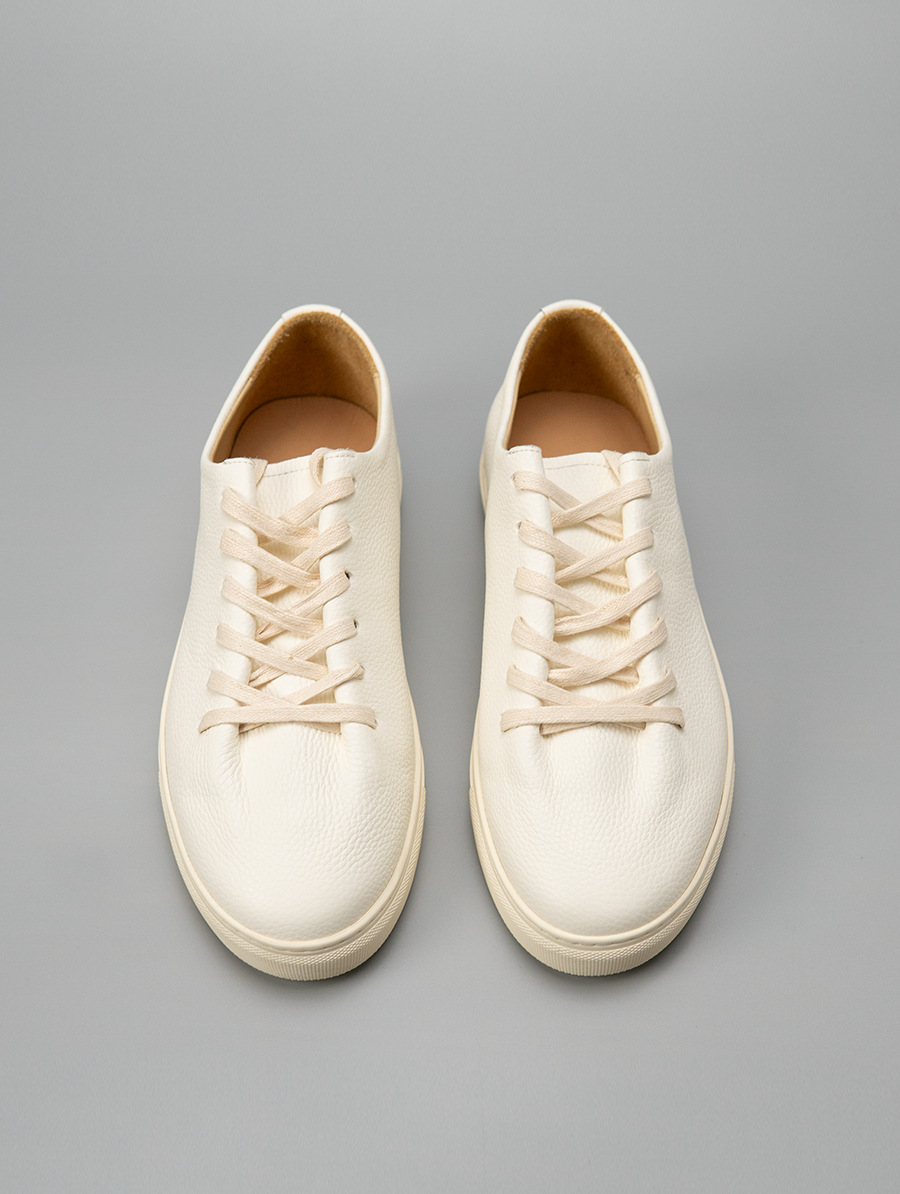 Giày sneaker nam da thật phong cách tối giản retro, form casual dễ phối đồ — màu đen, Màu trắng ngà