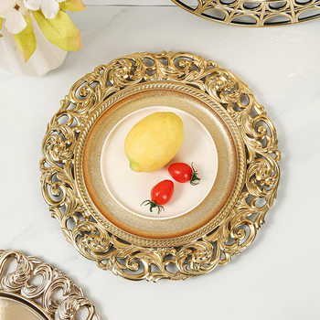Foreign Trade European Style Retro Fruit Plate Wedding Hotel Disposable Craft Plate Decorative Plastic Plate charger Plate