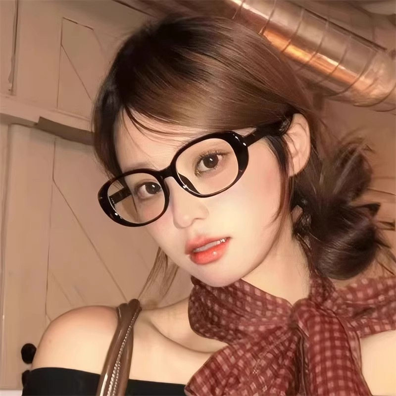 Ankesela Red Myopia Glasses for Women Retro Oval Cat Eye Y2K Asian Sexy Pure Lust Style Plain Glasses