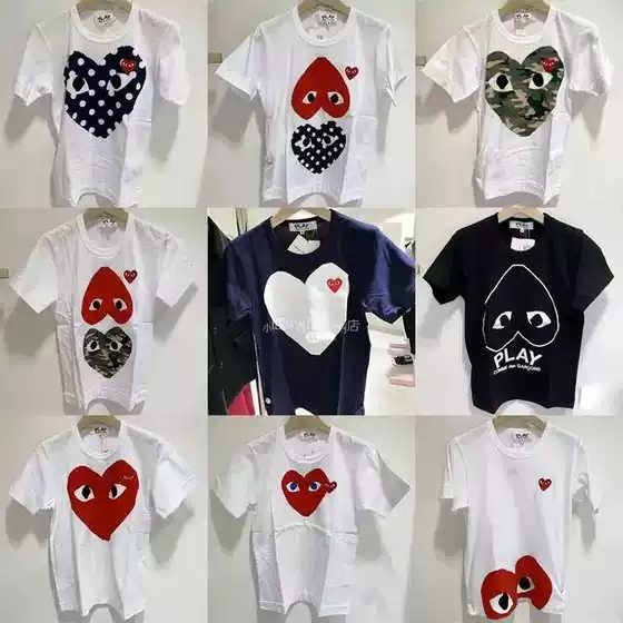 Three-Label Complete Set Cross-Border American-Style Cdg Heart-Shaped Short-Sleeve Original 1:1 Japanese Trendy Brand Campus Couple Short-Sleeve T-Shirt
