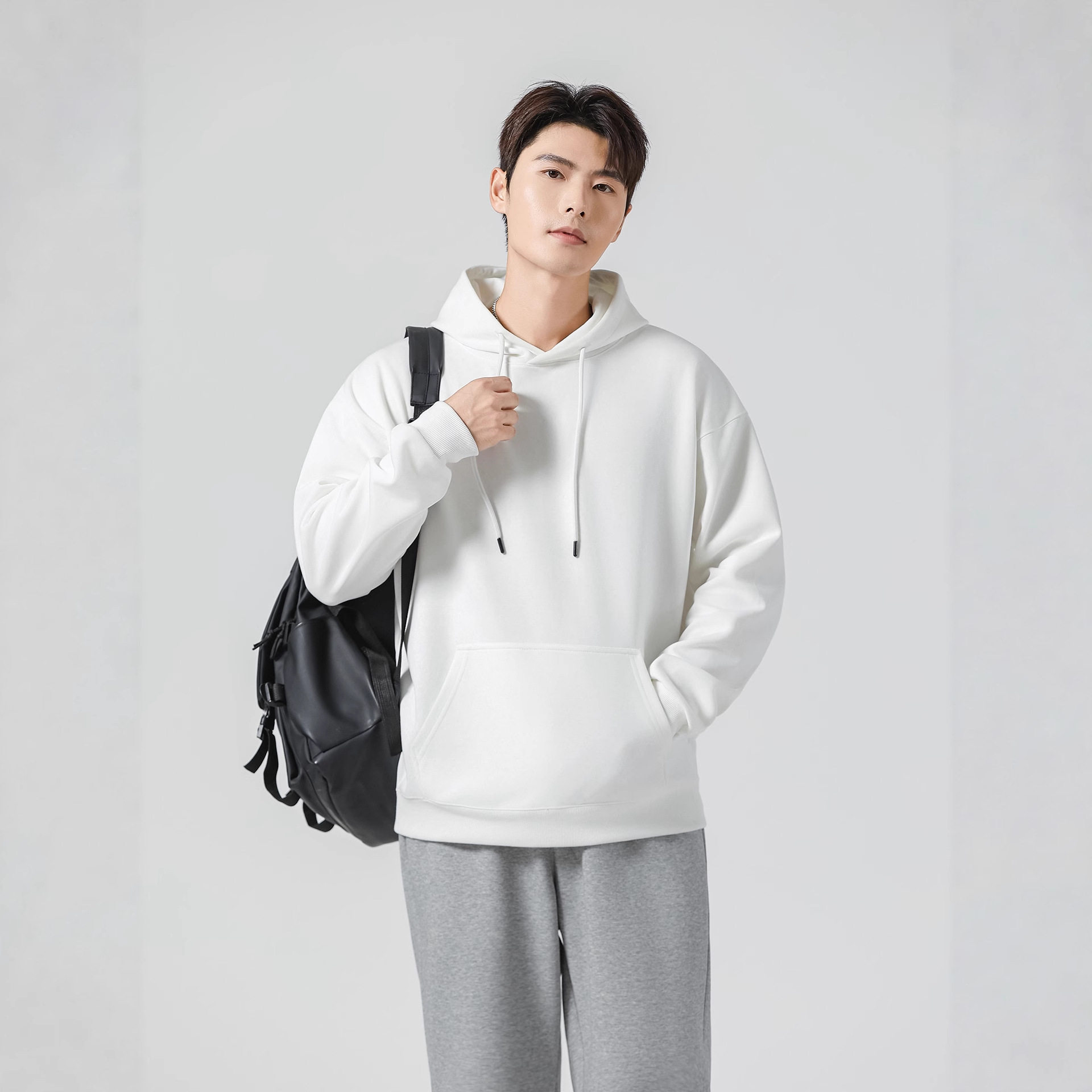 秋冬300g重磅连帽卫衣华棉纯色双层帽加绒潮牌休闲宽松卫衣上衣女