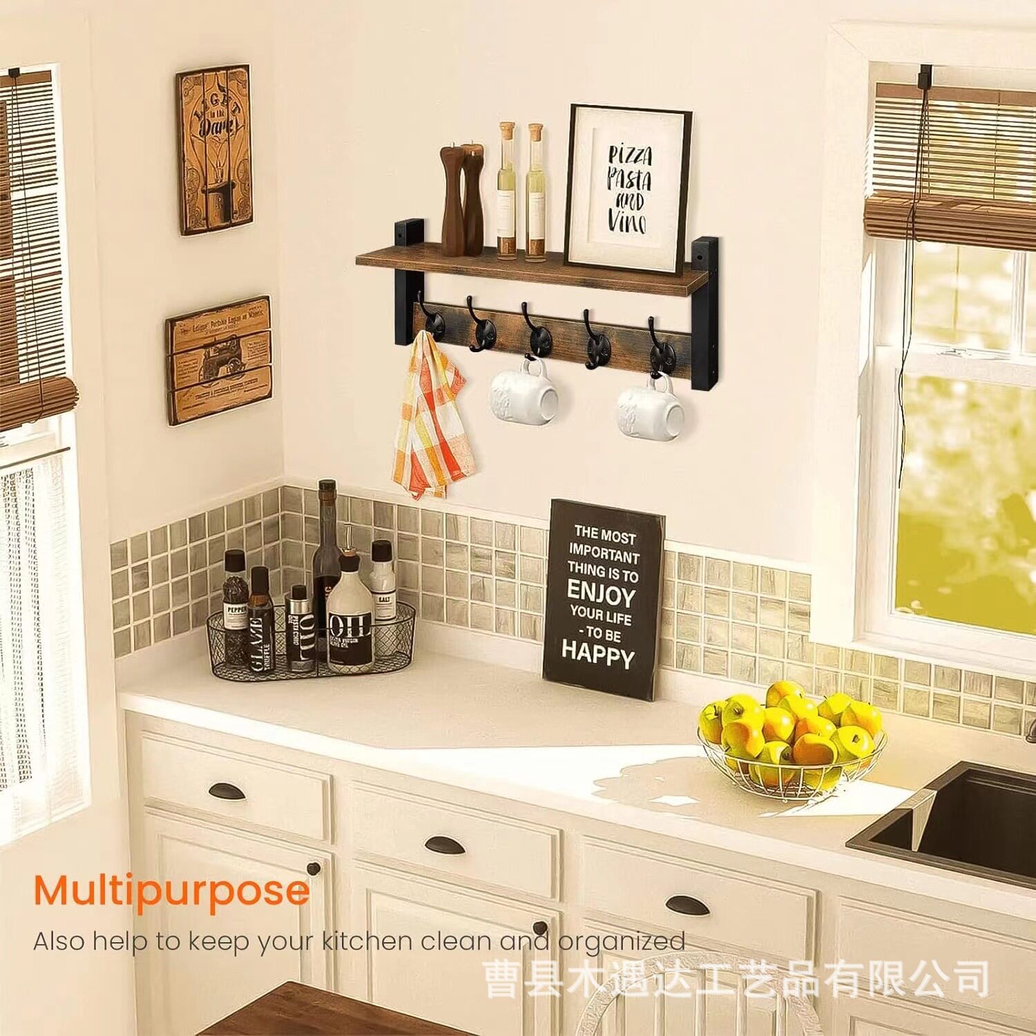 Simple Wooden Wall-mounted Storage Rack Living Room Decorative Ornament Rack Porch Key Rack Solid Wood Bathroom Storage Rack