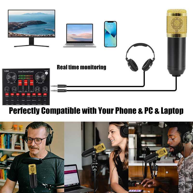 Cross-border V8S microphone dual microphone desktop disc holder English mobile phone computer sound card live blog equipment