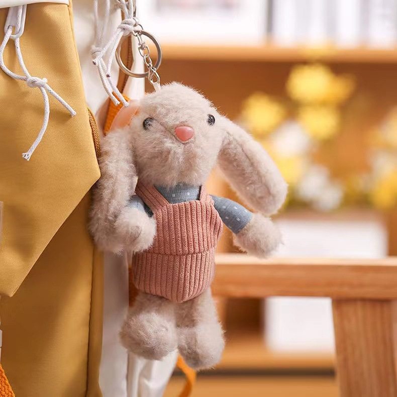 Cute Suspender Pants Rabbit Plush Toy Long Ears Rabbit Pendant Strap Bear Keychain Doll Women's Bag Hanging Accessories