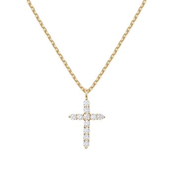 Bathing does not fade ~ S925 sterling silver full diamond cross necklace necklace American hip hop Joker niche design sense