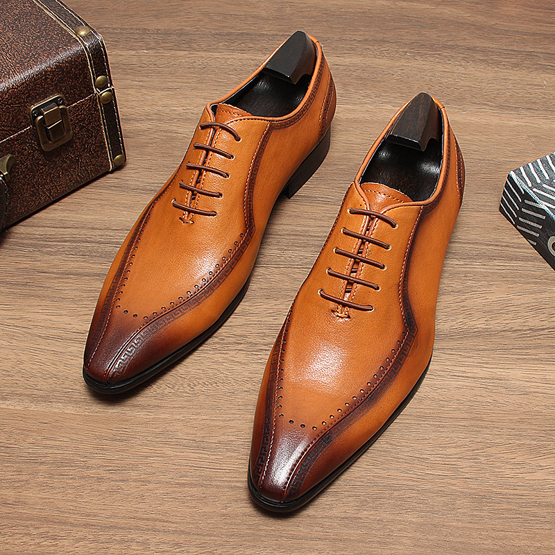 Giày Oxford nam da bò buộc dây cổ thấp phong cách công sở