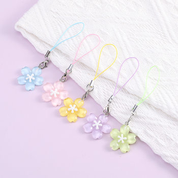 Colorful Cherry Blossom Keychain Lobster Clasp Lanyard DIY Jewelry Accessories Keychain Bag Phone Chain Pendant