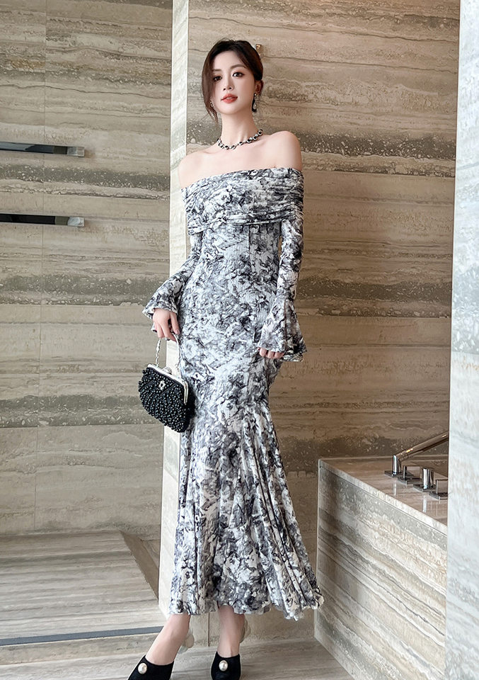 Váy Dài Nữ Hở Vai Cổ Trễ Dáng Ôm In Họa Tiết chi tiết 11