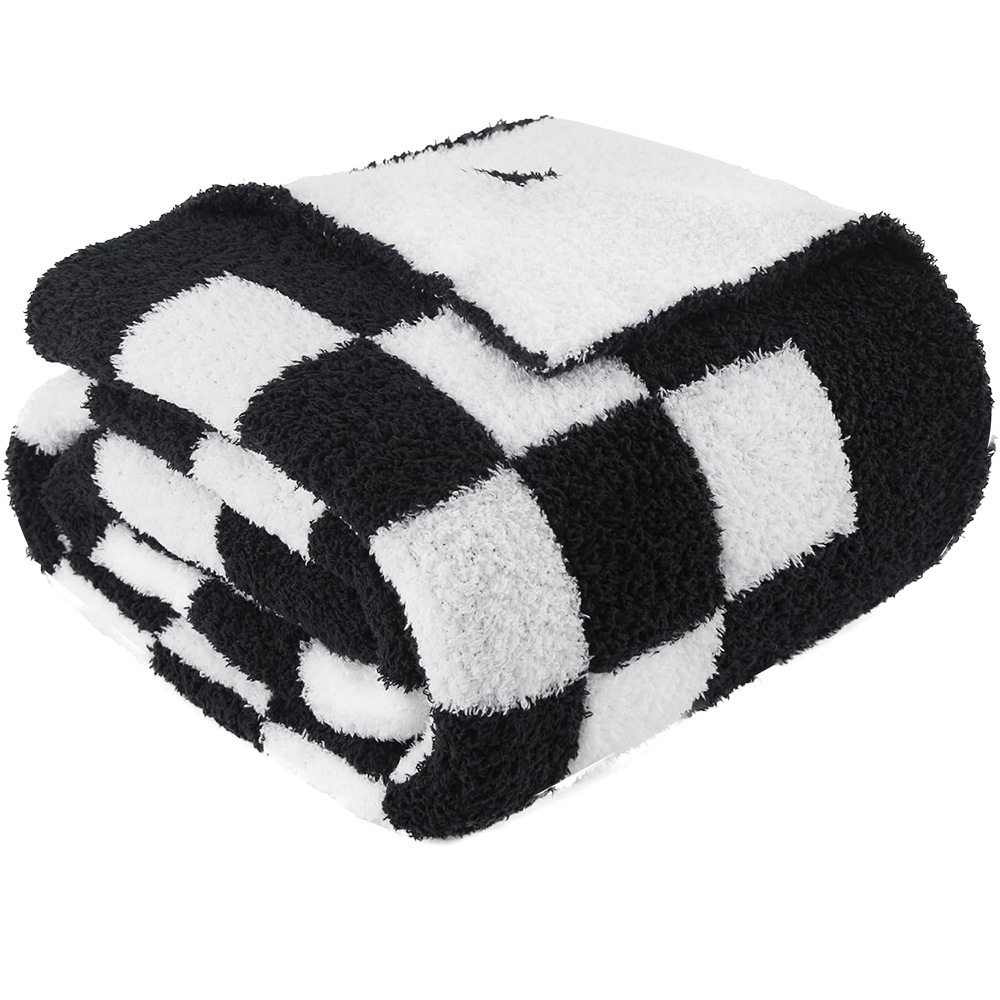 Internet Celebrity Checkerboard Blanket Autumn and Winter Thickeneded Knitted Half-Sided Plush Blanket Sofa Leisure Blanket Office Nap Blanket
