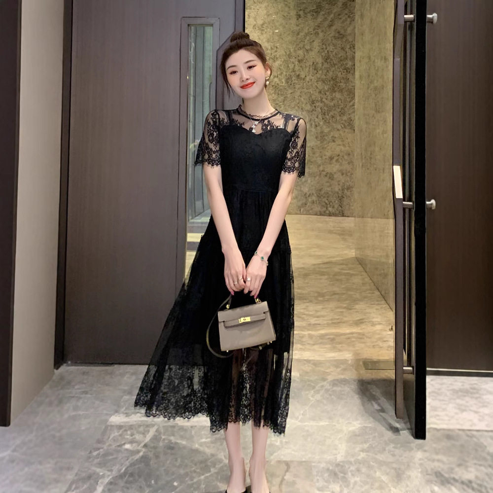Black Lace Dress Summer Slim Fit Audrey Hepburn Style Perfect for Parties and Events Wholesale Available
