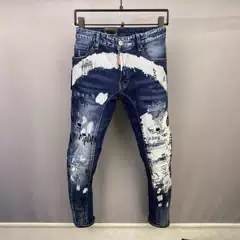 AM European Men's Jeans Ripped Patch Trendy Stretch Slim-fit Skinny Pants High-end All-match Men's Pants 3093