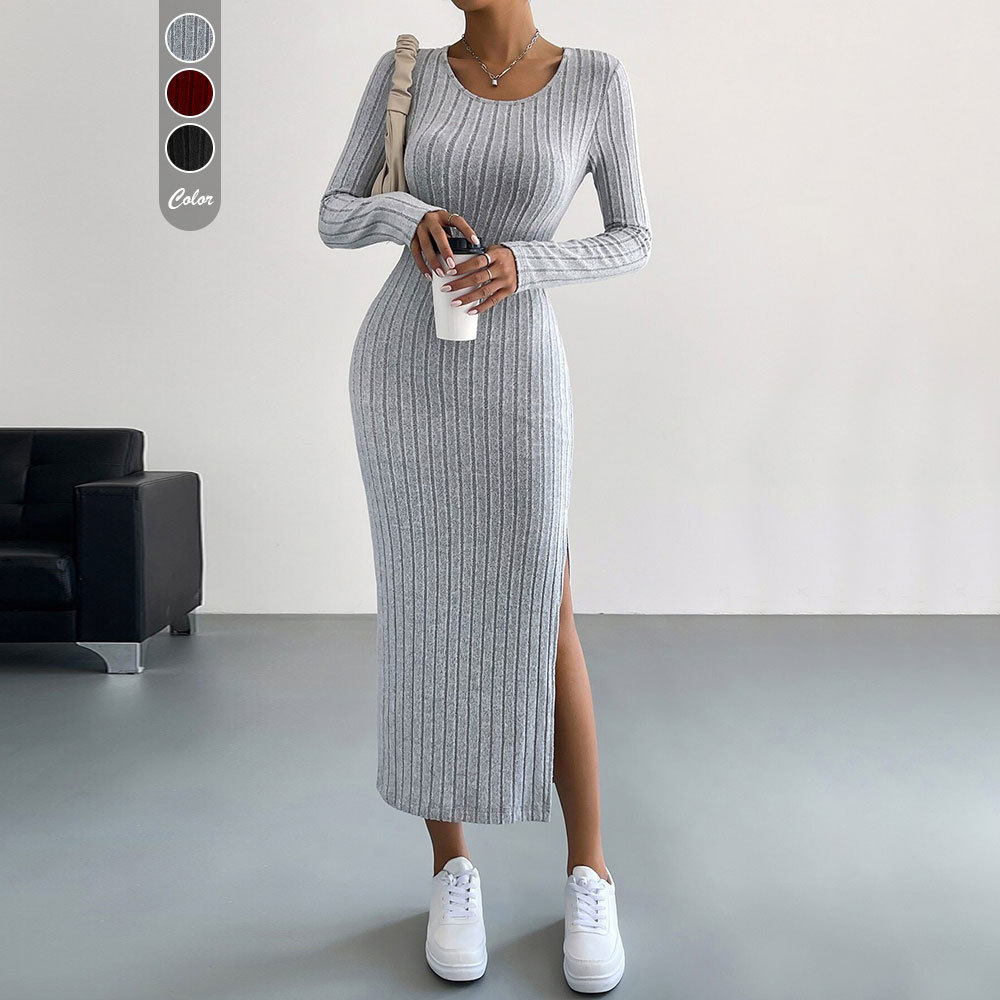 Chic Midi Bodycon Dress Slim Fit Side Slit Comfortable Fabric Spring Summer Casual Wear for Petite Sizes Wholesale