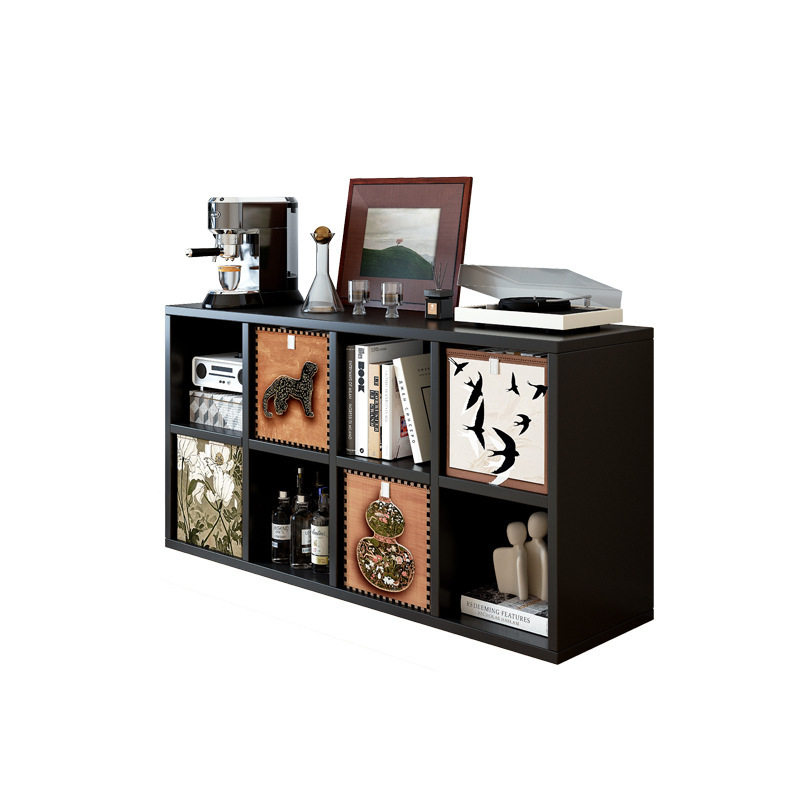 Solid Wood Lattice Cabinet Free Combination Living Room Wall Storage Cabinet Storage Cabinet Black Eight-Compartment Cabinet Low Bookcase Display