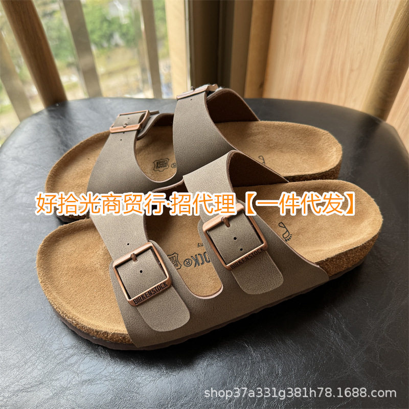 Cross-Border Export Bk Birkenstock Shoes Arizona Slippers Genuine Leather Cork Sandals Outer Wear Men's and Women's Sandals Birkenstock Shoes Summer