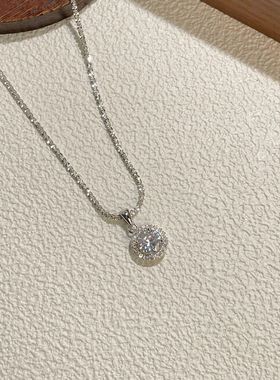 s925纯银首饰欧美波光粼粼圆包镶钻爆闪亮项链时尚百搭级感锁骨链