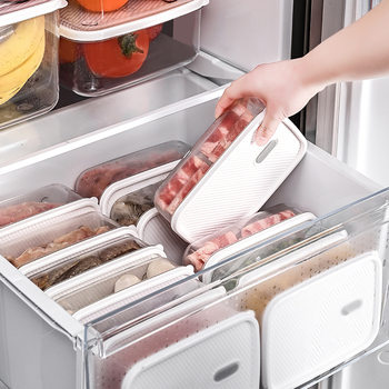 Refrigerator Storage Box Kitchen Food Compartment Meat Ingredient Freezer Box Divided Transparent Fresh-Keeping Box Sealed Food Grade