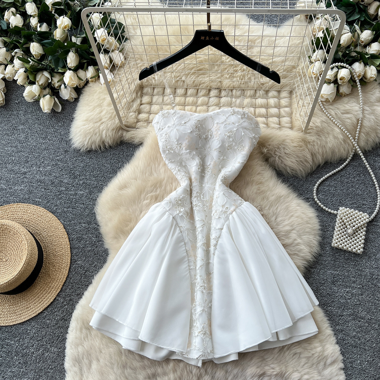 White Strapless A Line Dress for Women High Waist Slim Fit Lace Puff Skirt Summer Formal Wear Wholesale Available