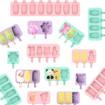 Manufacturer's Ready-Made Cartoon Ice Cream Popsicle Mold DIY New Model with Lid 3-Piece Silicone Ice Cream Mold