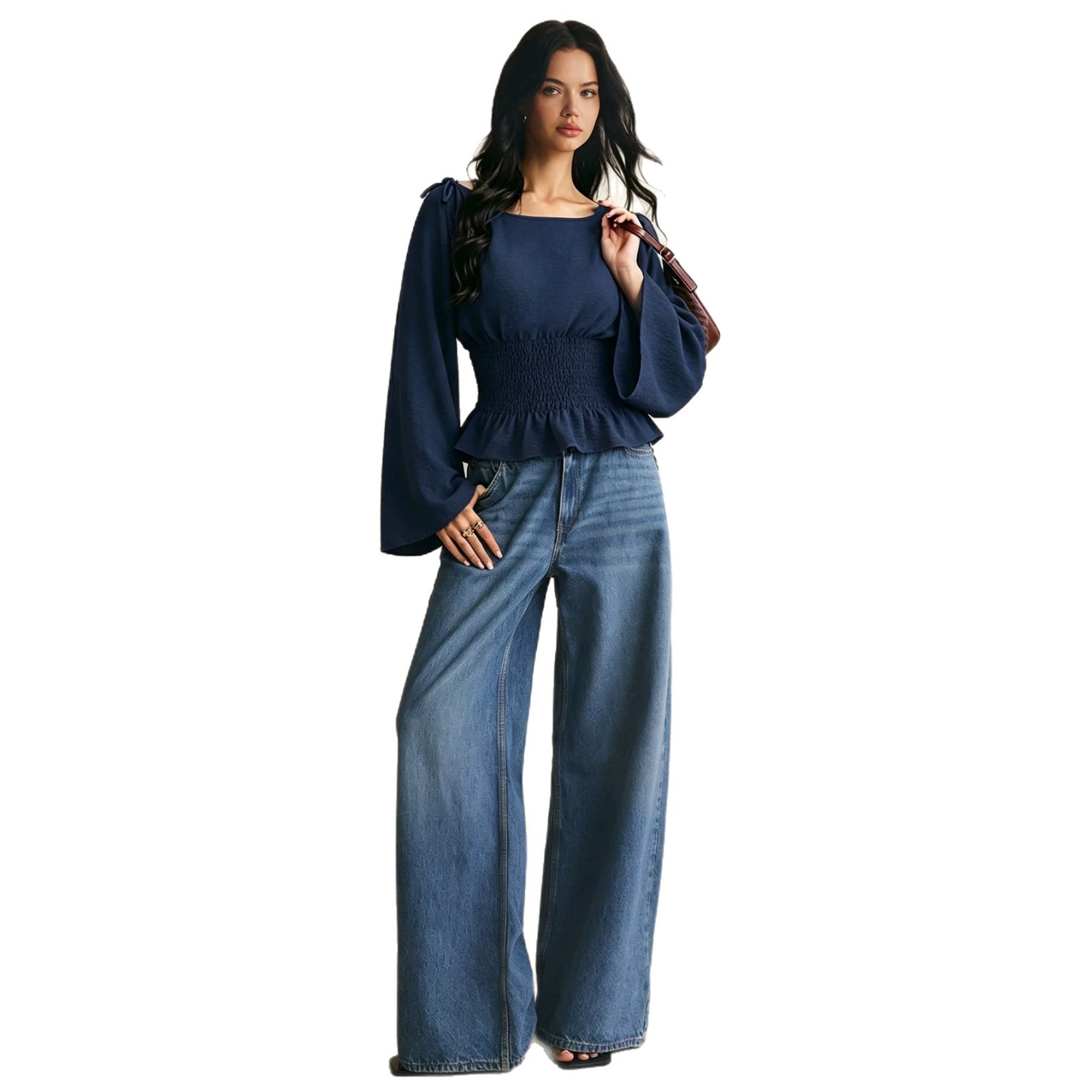 Off Shoulder Tie Front T Shirt Flared Sleeves Ruffled Hem Slim Fit Casual Wear for Women Wholesale Available