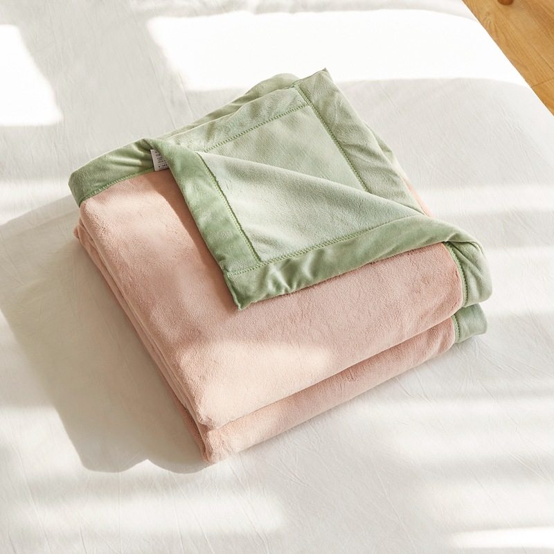 Japanese Style Unprinted Blanket Double Pair Products Autumn and Winter Thickened Blanket Solid Color Contrast Color Cover Blanket Simple Color Matching Warm Blanket