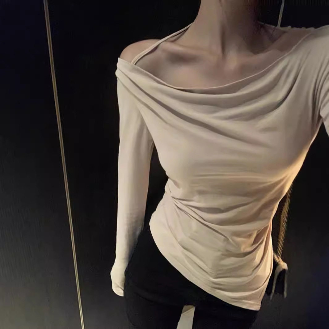 Off Shoulder T Shirt Solid Color Sleeveless Comfortable Fabric Fall Winter Casual Wear Wholesale Available
