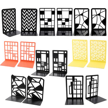 Creative Geometric Shape Square Cutting Hollow-out Book Stand Metal Bookend Students Learn to Read Stationery Desktop Storage