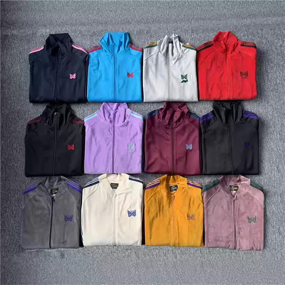 NEEDLES TRACK Velvet Butterfly Embroidery Japanese Vintage Ribbon Campus Style Men's and Women's Jacket Sports Jacket