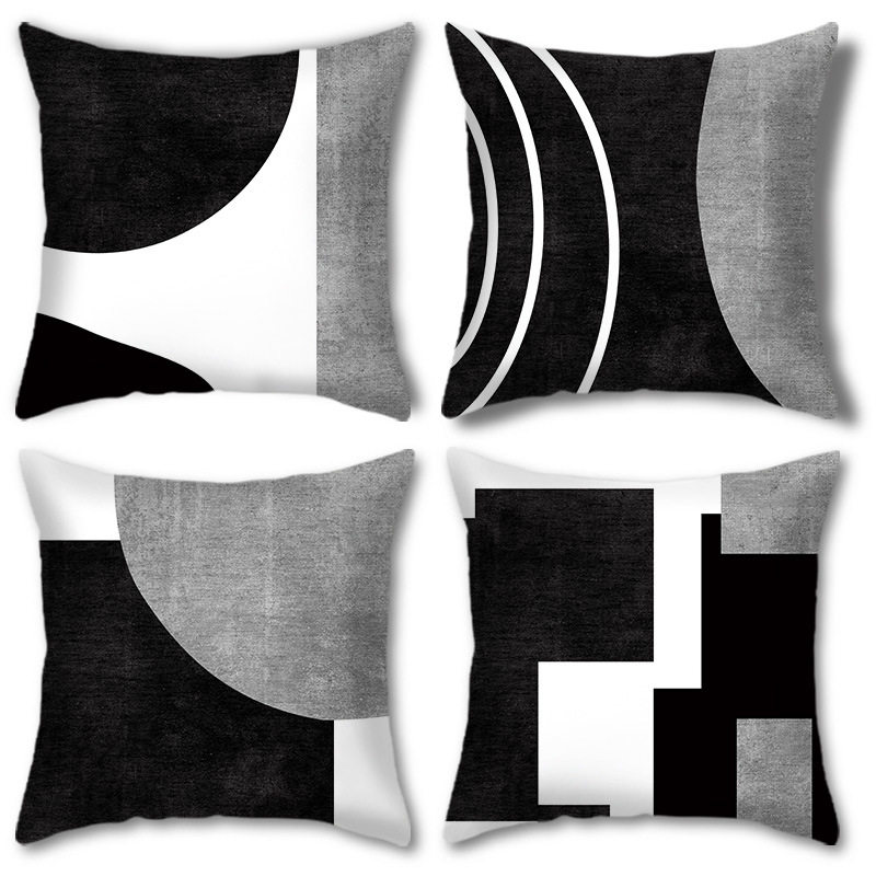 Amazon New Contrast Color Pillow Geometry Splicing Black Pillow Case Living Room Sofa Pillow Car Pillow Case