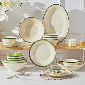 Jingdezhen Chinese-Style Retro Simple Bowl and Plate Set, Household Ceramic Bowls, High-Value Bowls and Plates, Rice Bowls