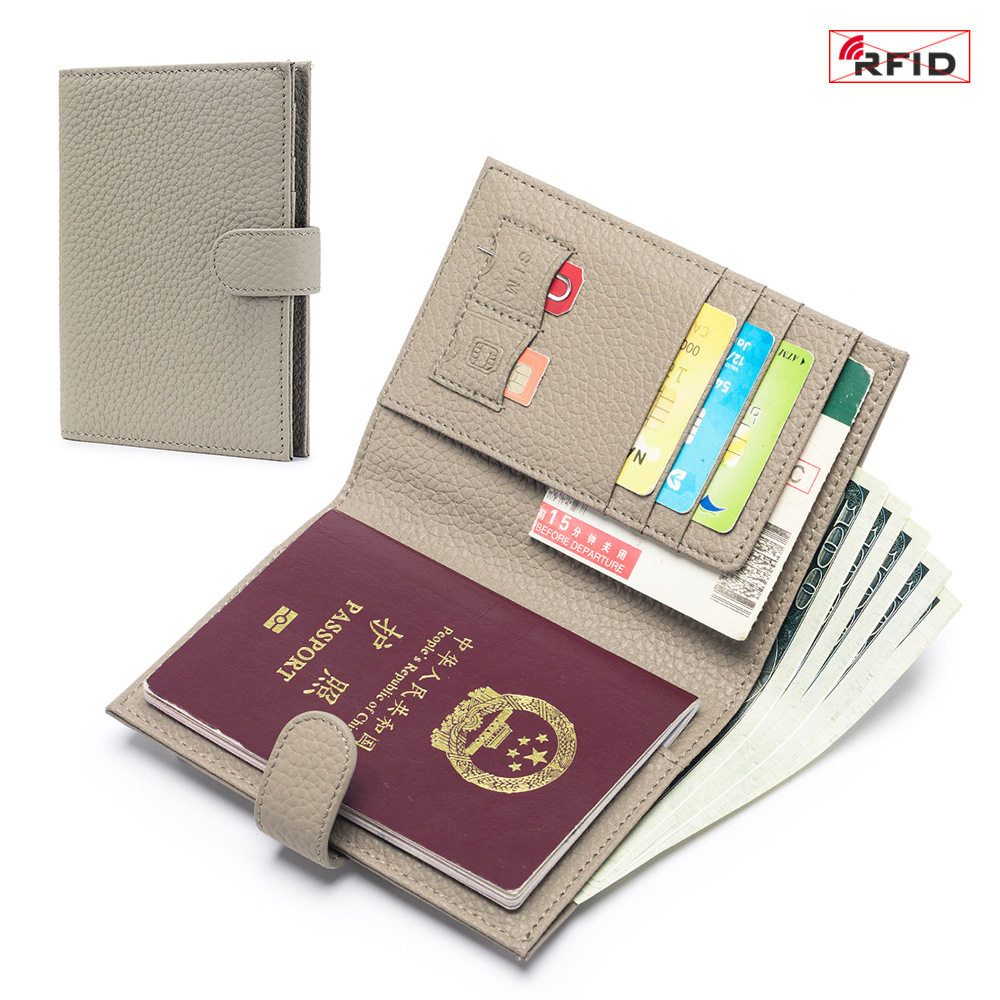 Foreign trade new genuine leather passport bag unisex ultra-thin multi-function wallet ticket holder passport ID bag cross-border