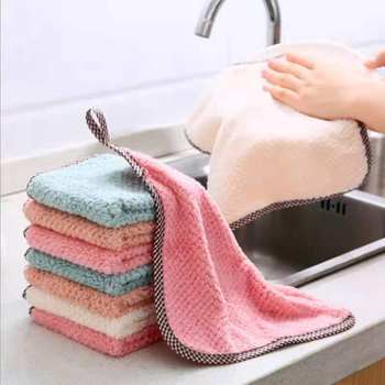 Square Towel, Coral Fleece Checkered Hand Towel, Kitchen Cleaning Towel, Absorbent Cloth, Dishwashing Cloth, Cleaning Cloth, Multi-Purpose Cleaning